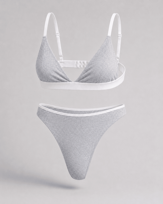НАТУРАЛЬНИЙ КОМПЛЕКТ: БРА + СТРІНГИ - Soft Gray - Form You